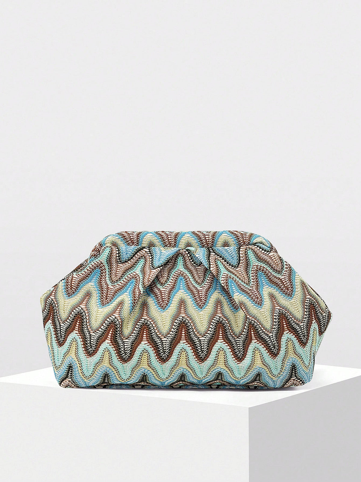 Multicolor Zigzag Ruched Evening Clutch