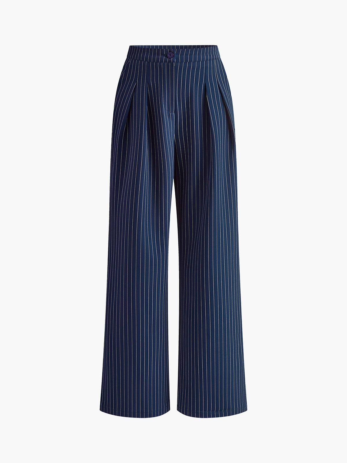 Navy Pinstripe Pleated Wide Leg Pants