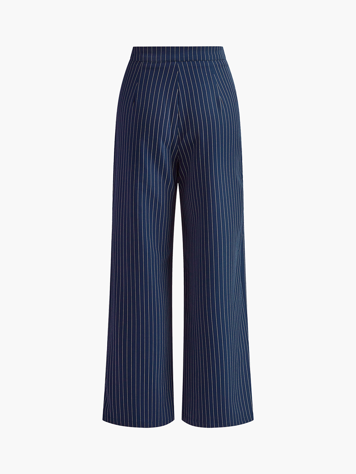 Navy Pinstripe Pleated Wide Leg Trousers