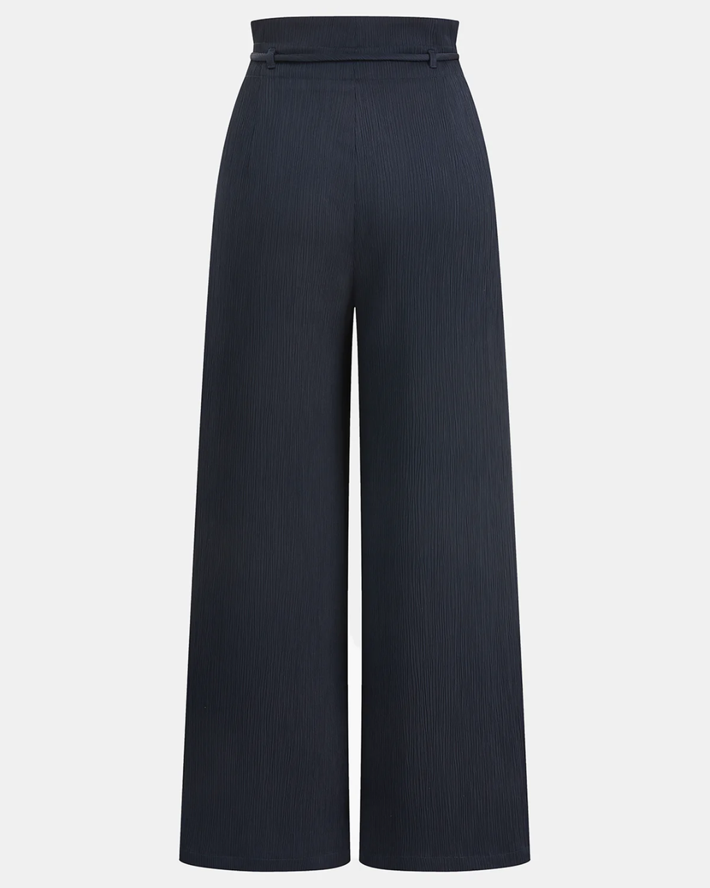 Navy Satin High Waist Paperbag Wide Leg Pants