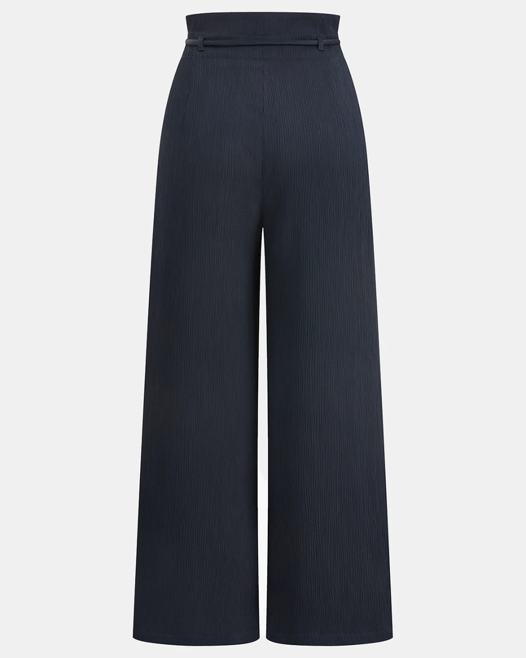 Navy Satin High Waist Paperbag Wide Leg Pants