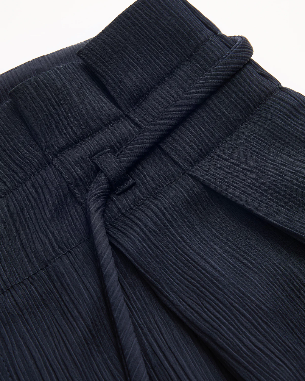 Navy Satin High Waist Paperbag Wide Leg Pants