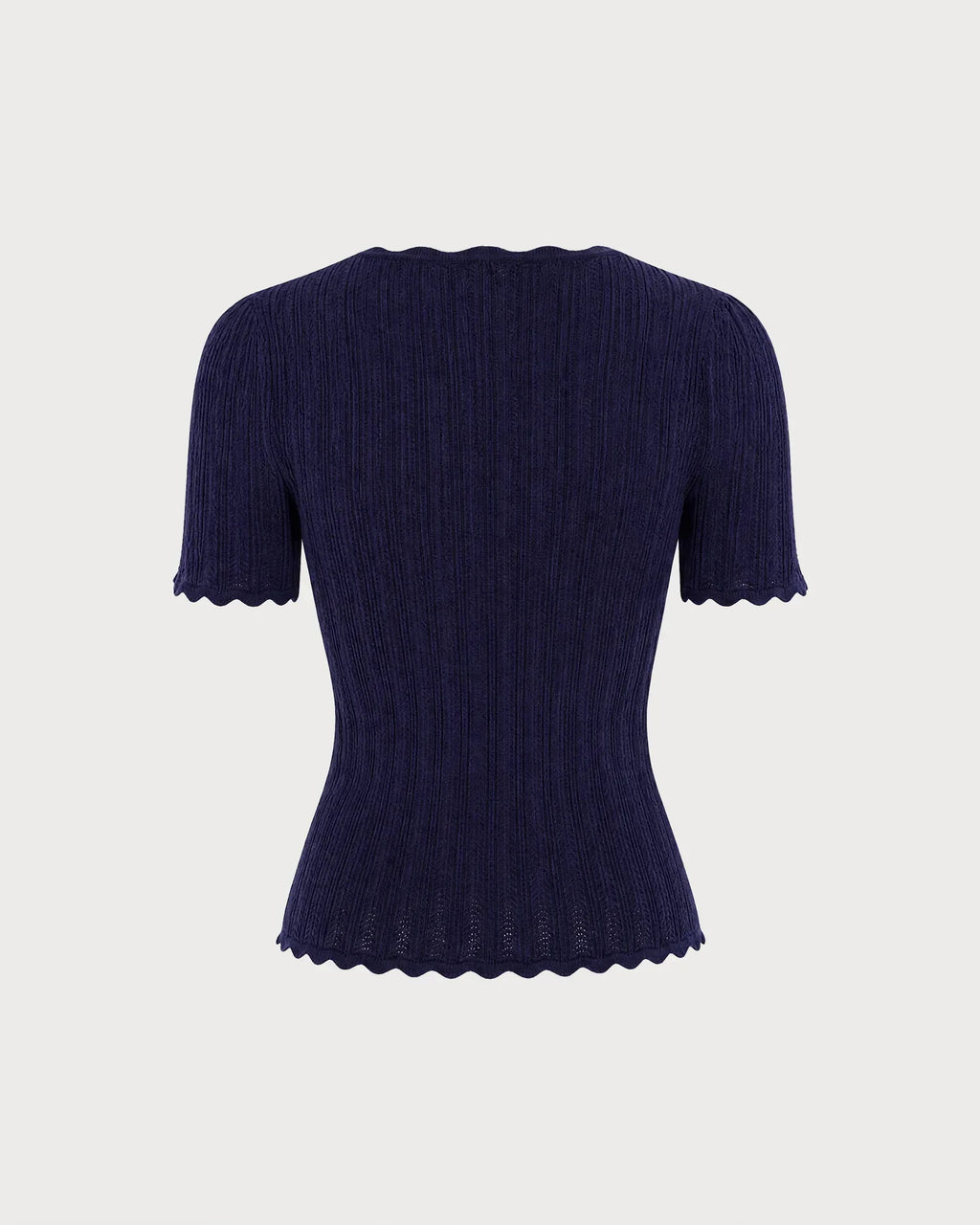 Navy Short Sleeve V-Neck Textured Knit Top