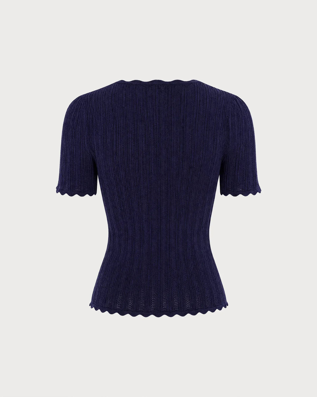 Navy Short Sleeve V-Neck Textured Knit Top