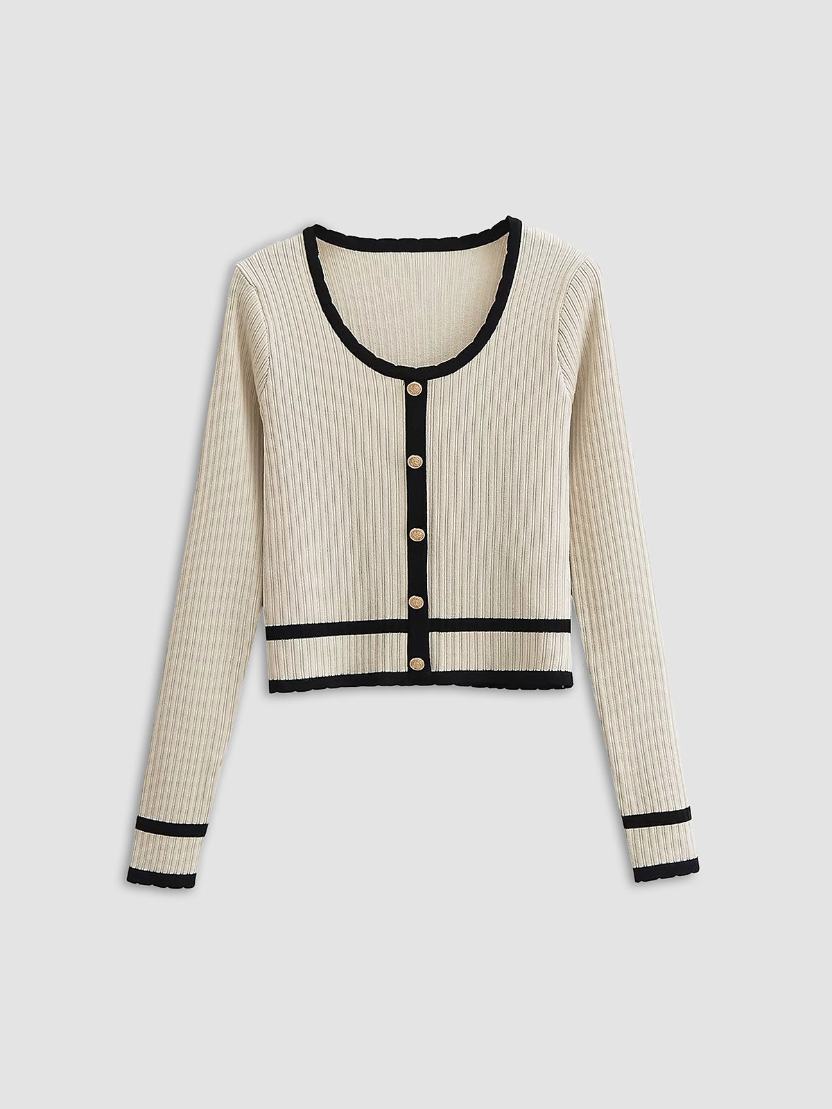 Off-White Fitted Knit Cardigan with Contrast Trim