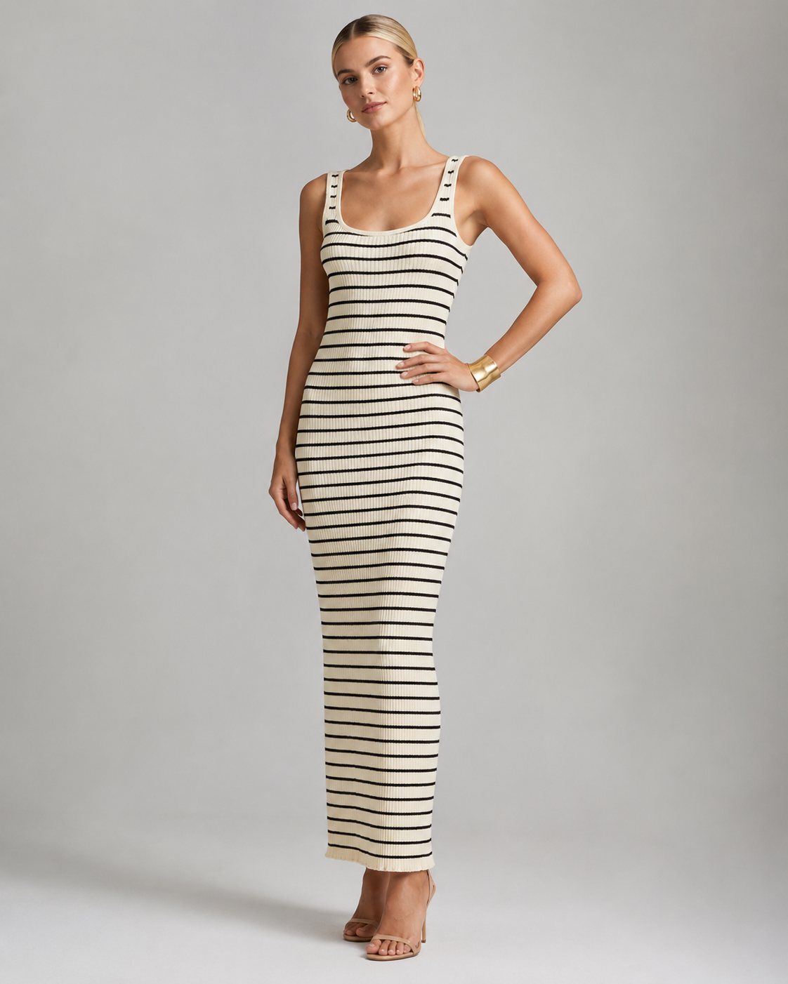 Off-White Striped Knit Maxi Dress