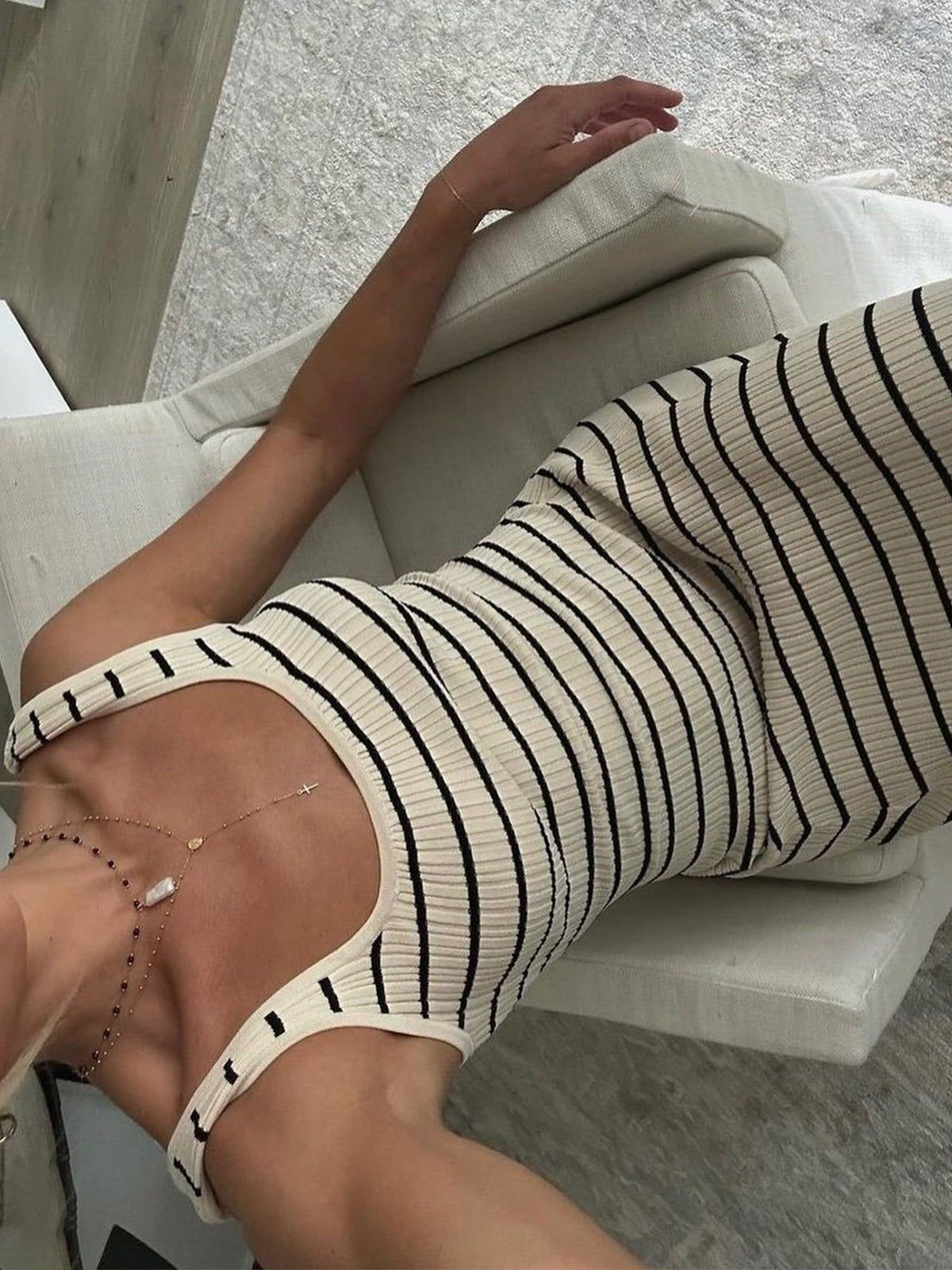 Off-White Striped Knit Maxi Dress