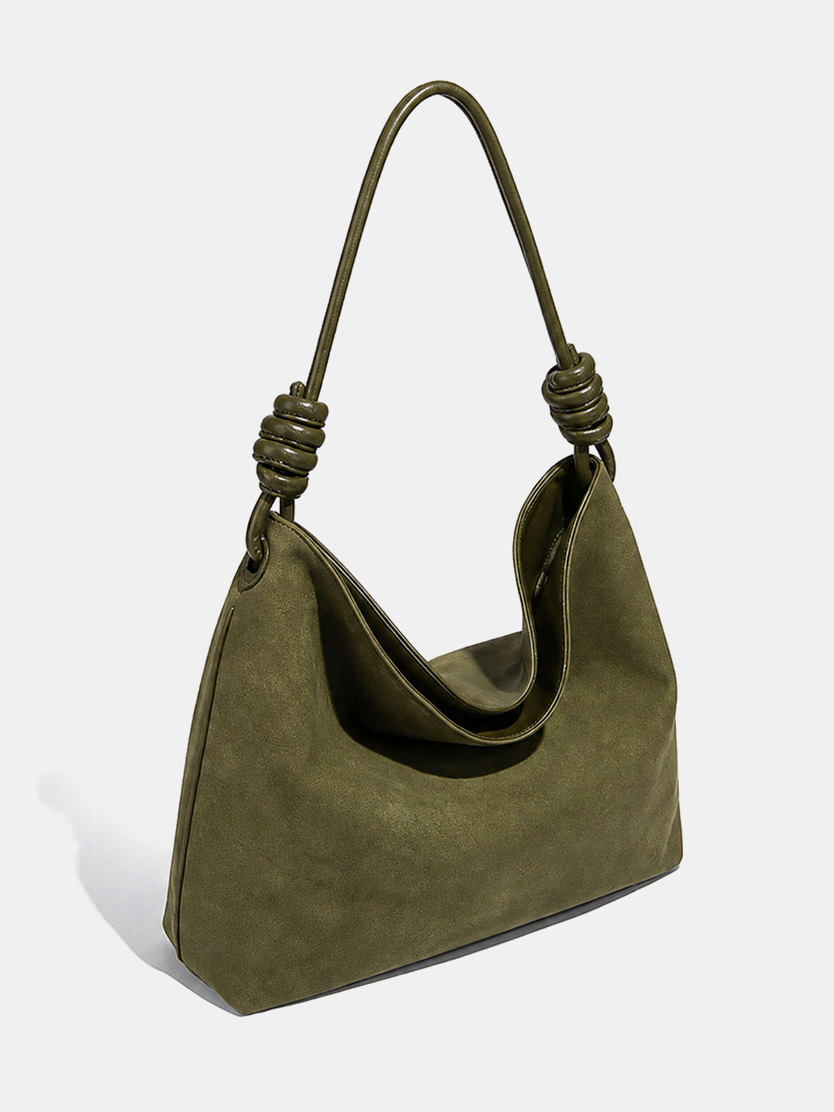 Olive Faux Suede Tote Bag with Knot Strap
