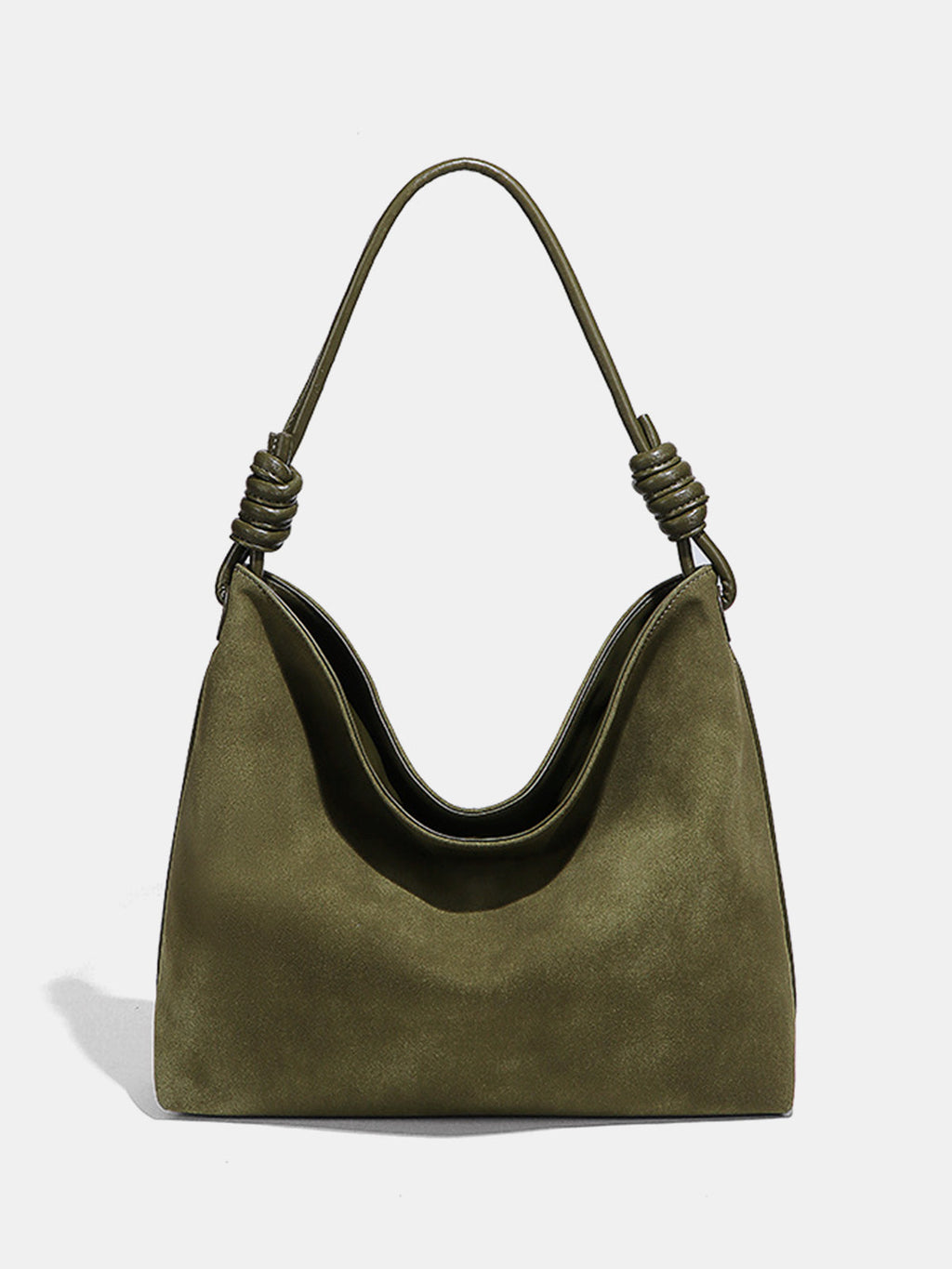 Olive Faux Suede Tote Bag with Knot Strap