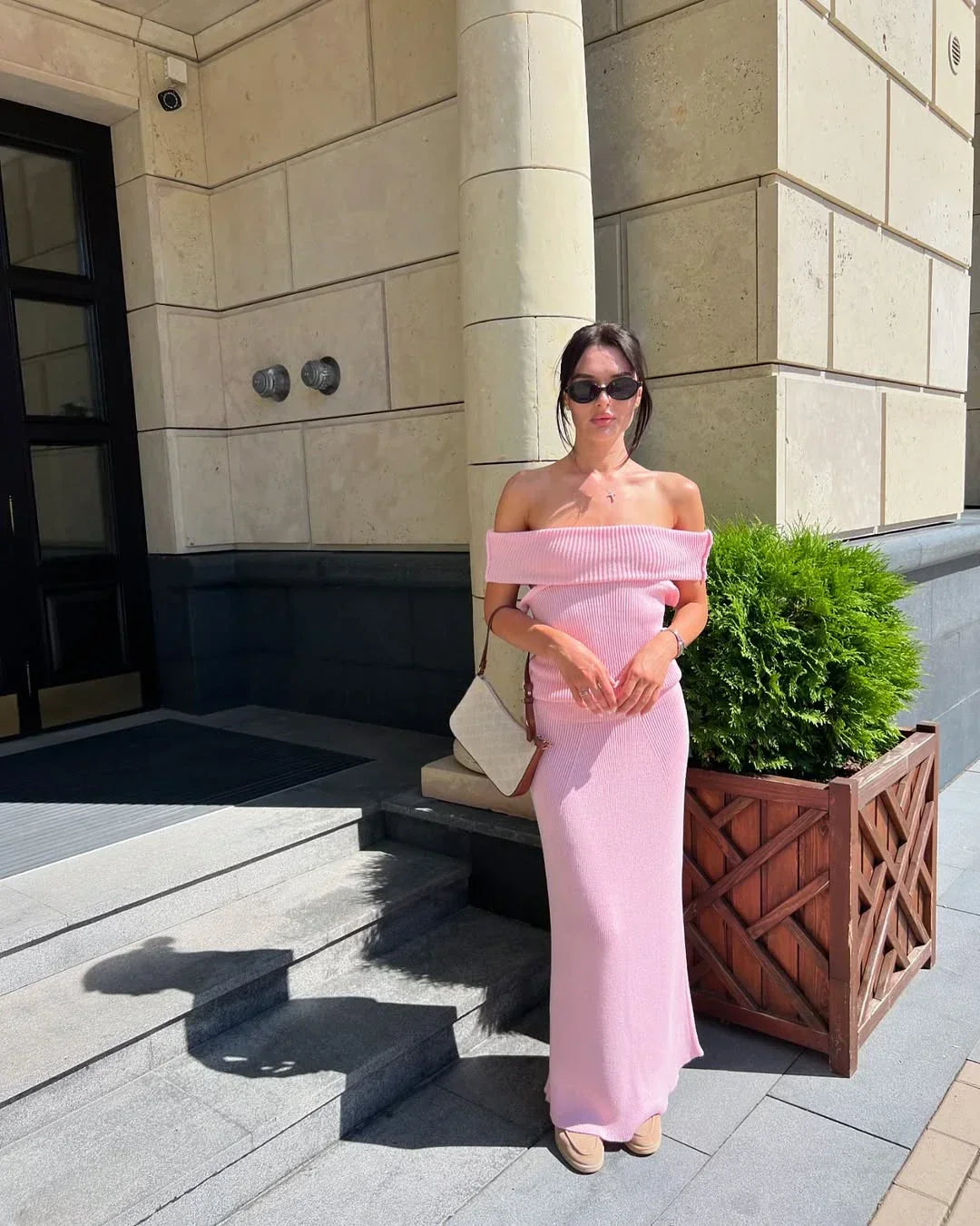 One Shoulder Knit Top and Maxi Skirt Set
