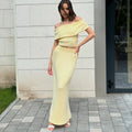 One Shoulder Knit Top and Maxi Skirt Set
