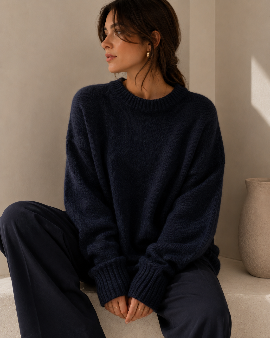 Oversized Crew Neck Chunky Knit Sweater