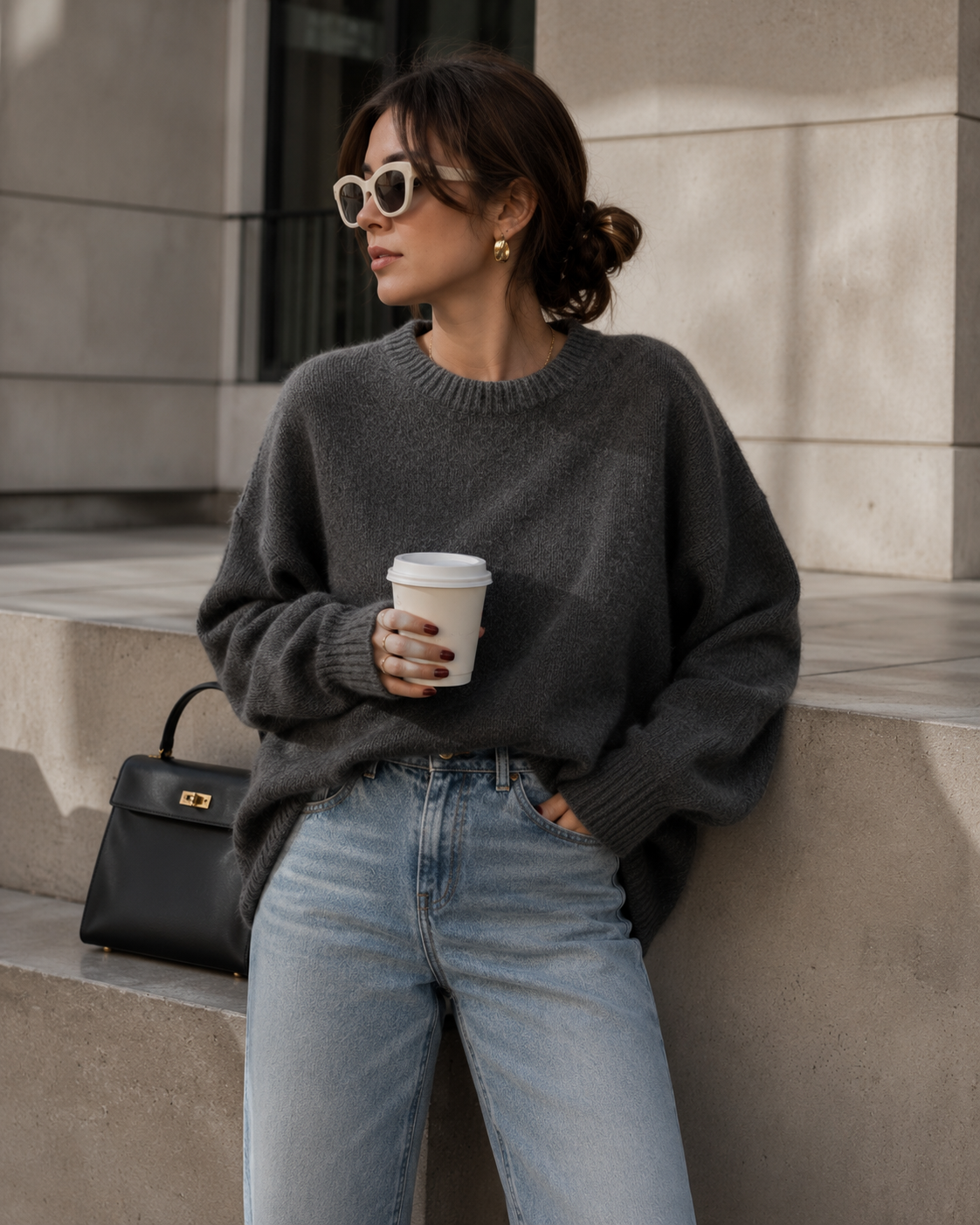 Oversized Crew Neck Chunky Knit Sweater