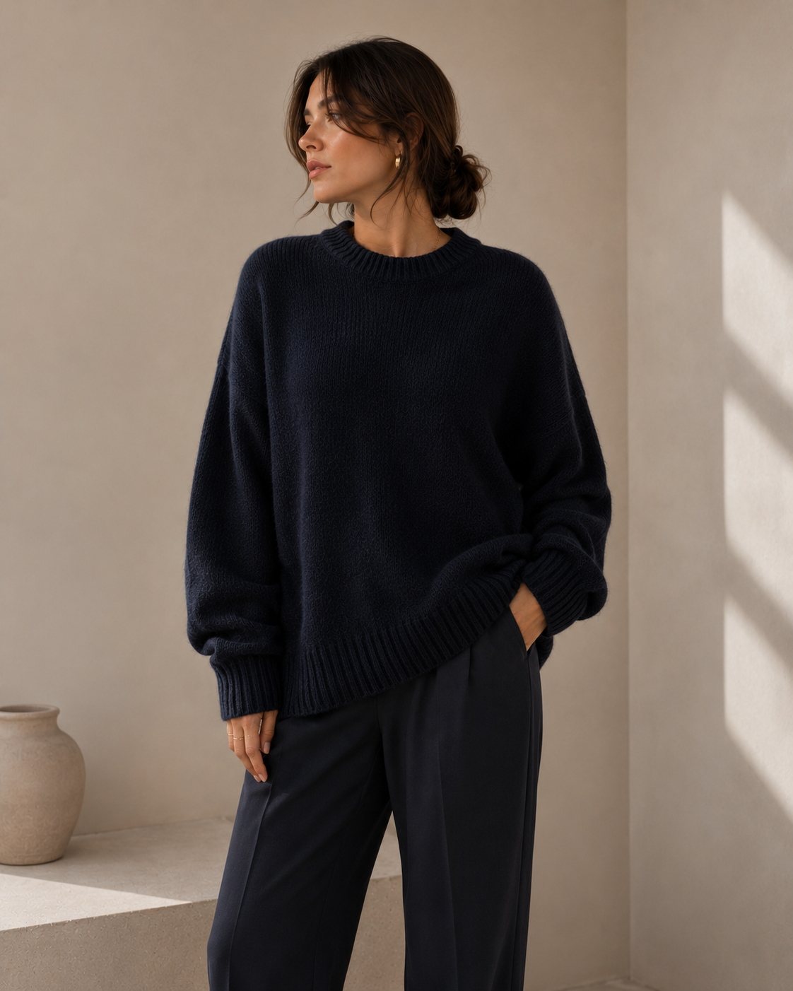 Oversized Crew Neck Chunky Knit Sweater
