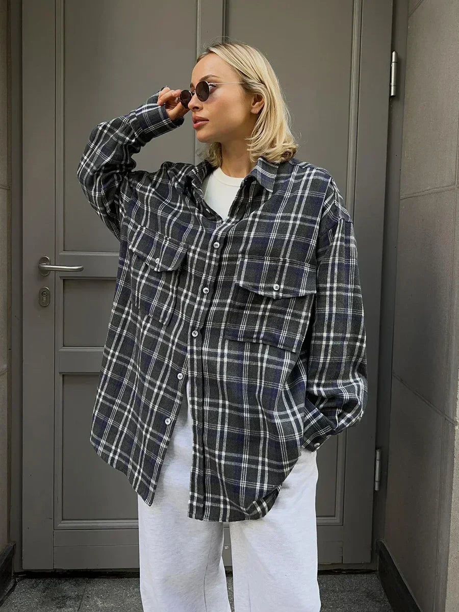 Oversized Plaid Button Up Shirt