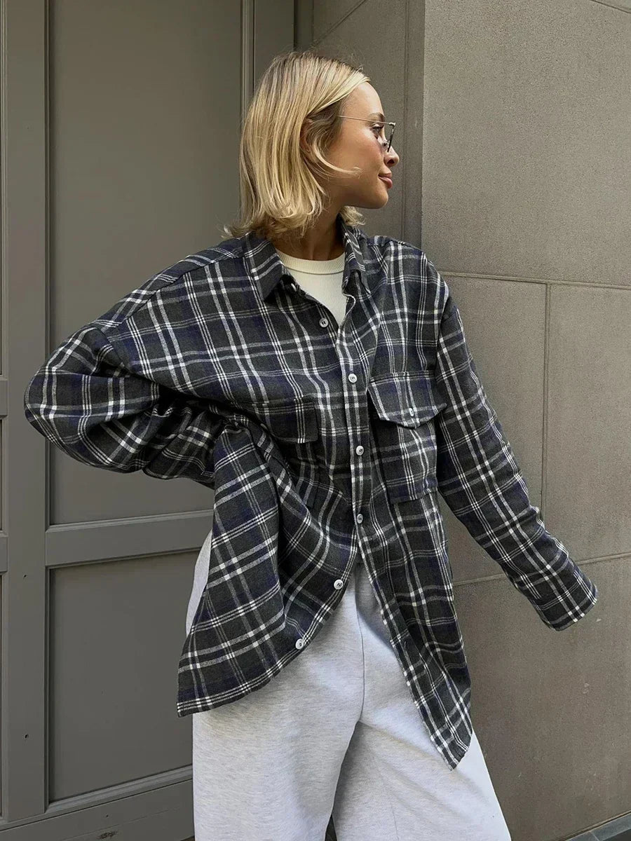 Oversized Plaid Button Up Shirt