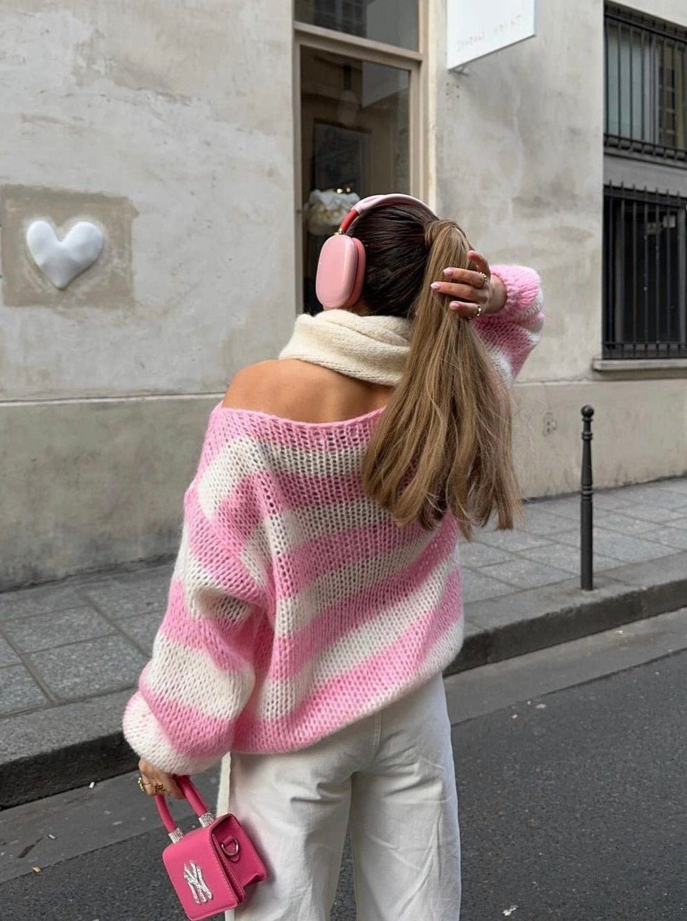 Oversized Striped Crew Neck Knit Sweater