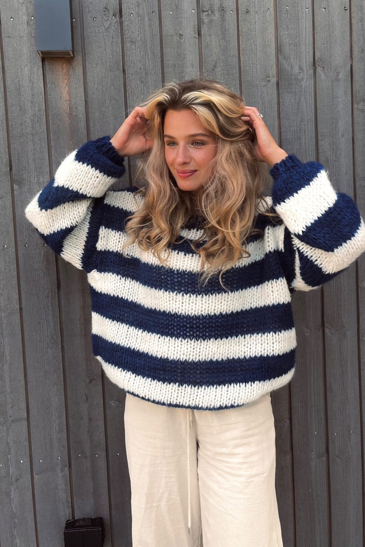 Oversized Striped Crew Neck Knit Sweater