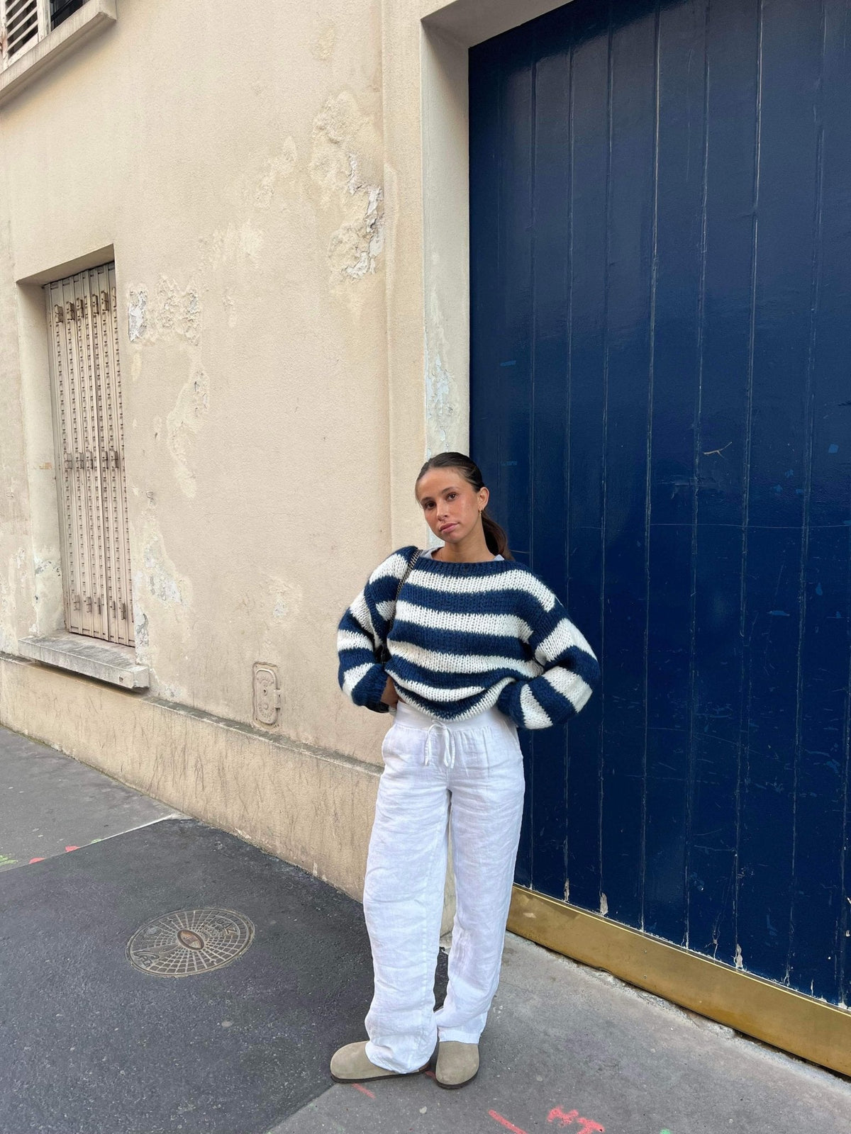 Oversized Striped Crew Neck Knit Sweater