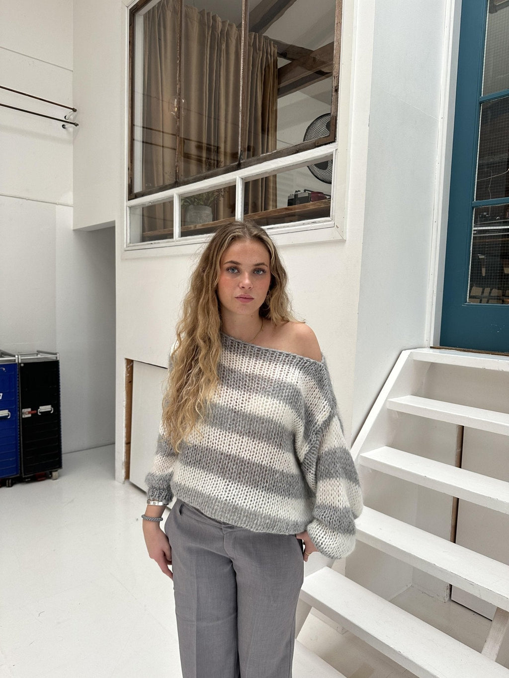 Oversized Striped Crew Neck Knit Sweater