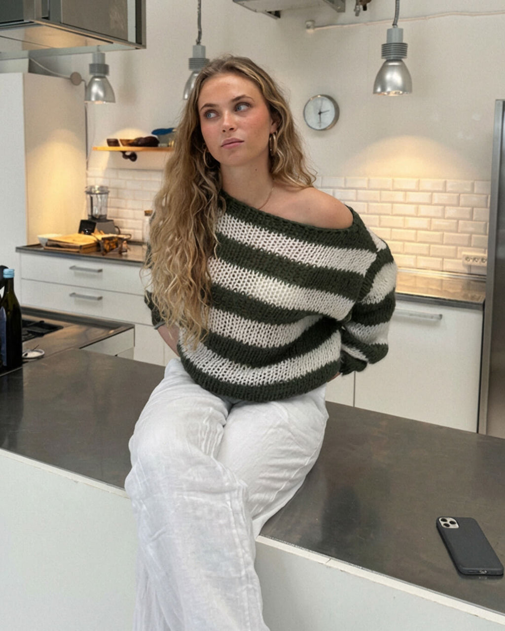 Oversized Striped Crew Neck Knit Sweater