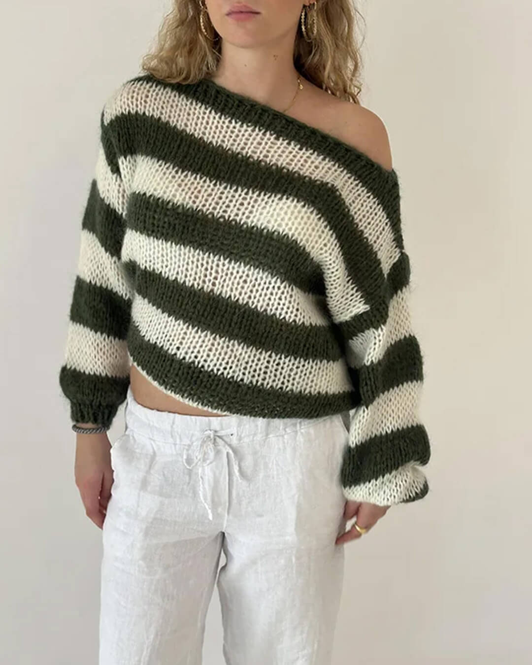 Oversized Striped Crew Neck Knit Sweater