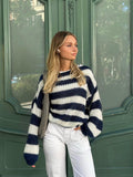 Oversized Striped Crew Neck Knit Sweater