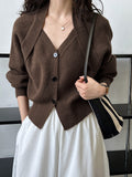 Patchwork V-Neck Button Front Knit Cardigan