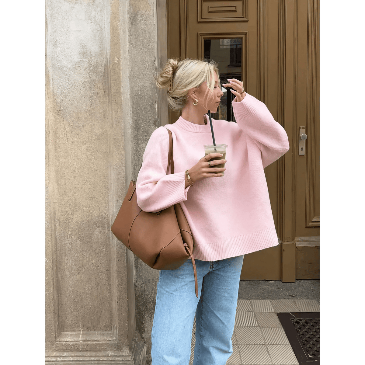Pink Chunky Knit Crew Neck Sweater