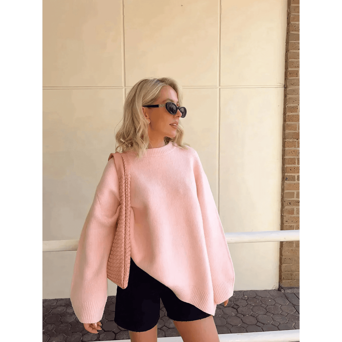 Pink Chunky Knit Crew Neck Sweater