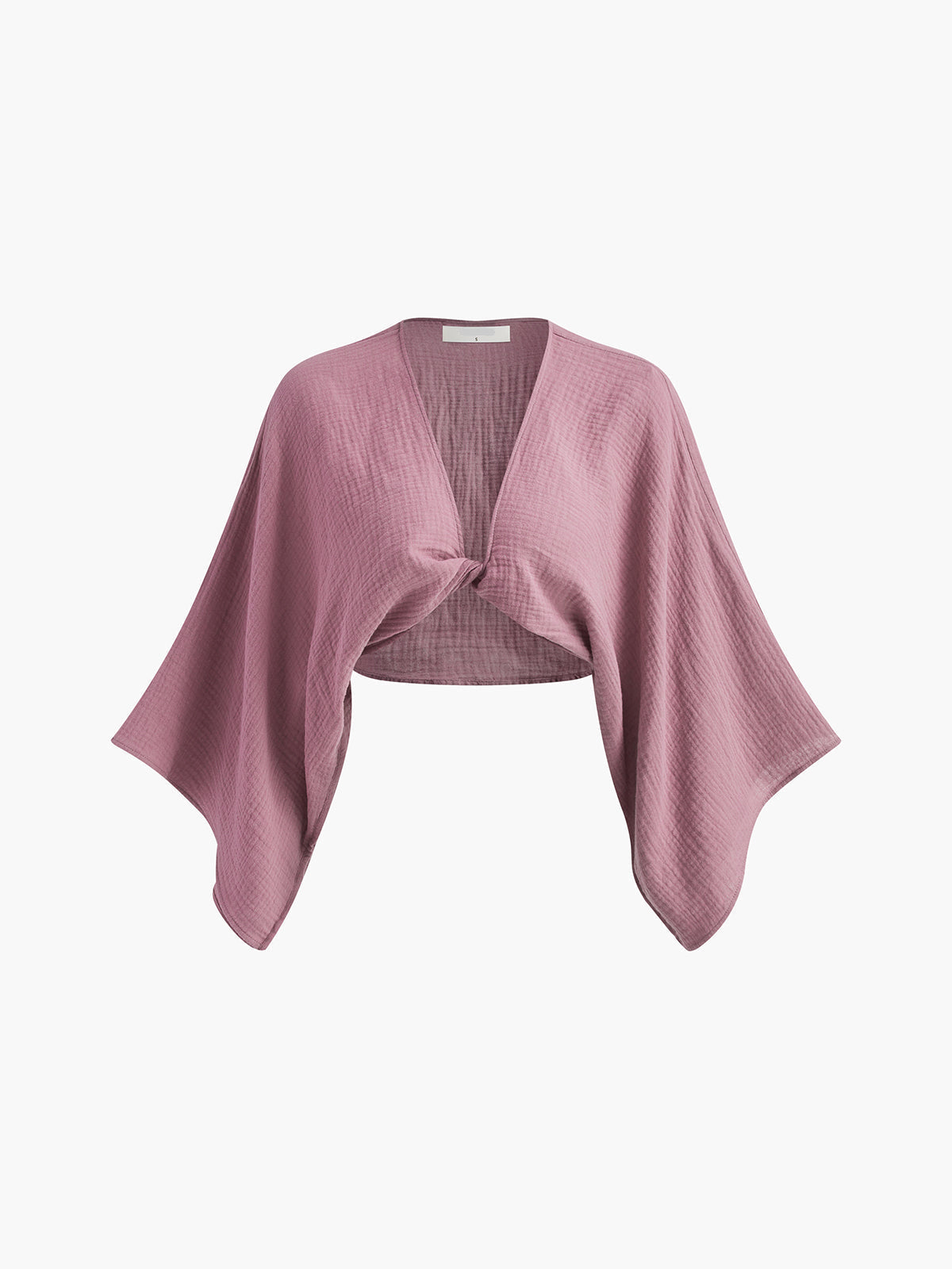 Pink Cotton Tie Front V-Neck Cropped Blouse
