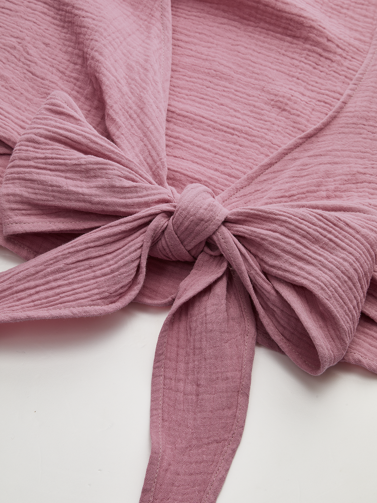 Pink Cotton Tie Front V-Neck Cropped Blouse