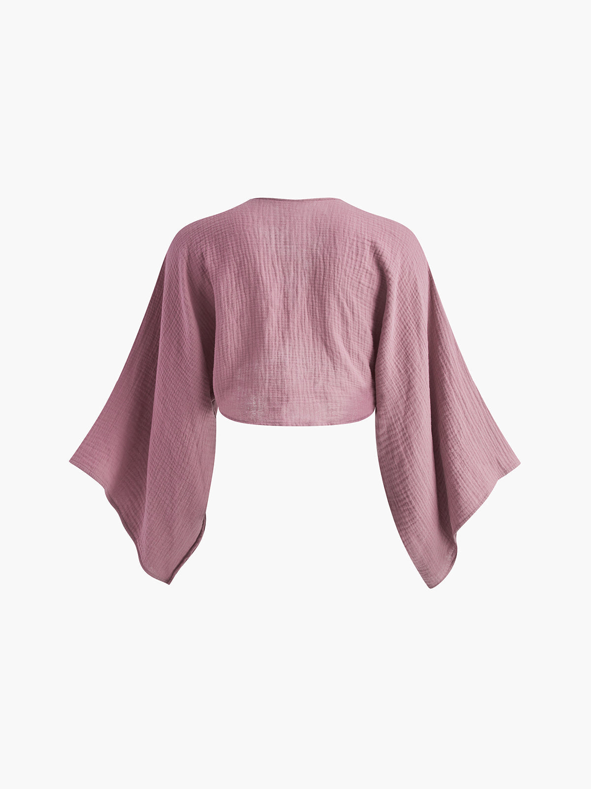 Pink Cotton Tie Front V-Neck Cropped Blouse