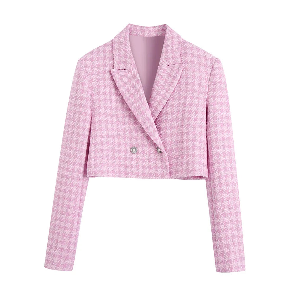 Pink Tartan Cropped Blazer and Skort Set
