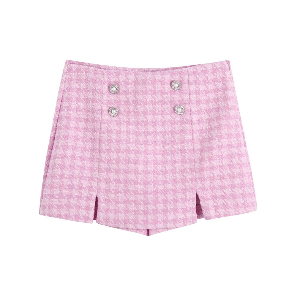 Pink Tartan Cropped Blazer and Skort Set