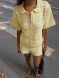 Pointelle Knit Button Front Top and Shorts Set