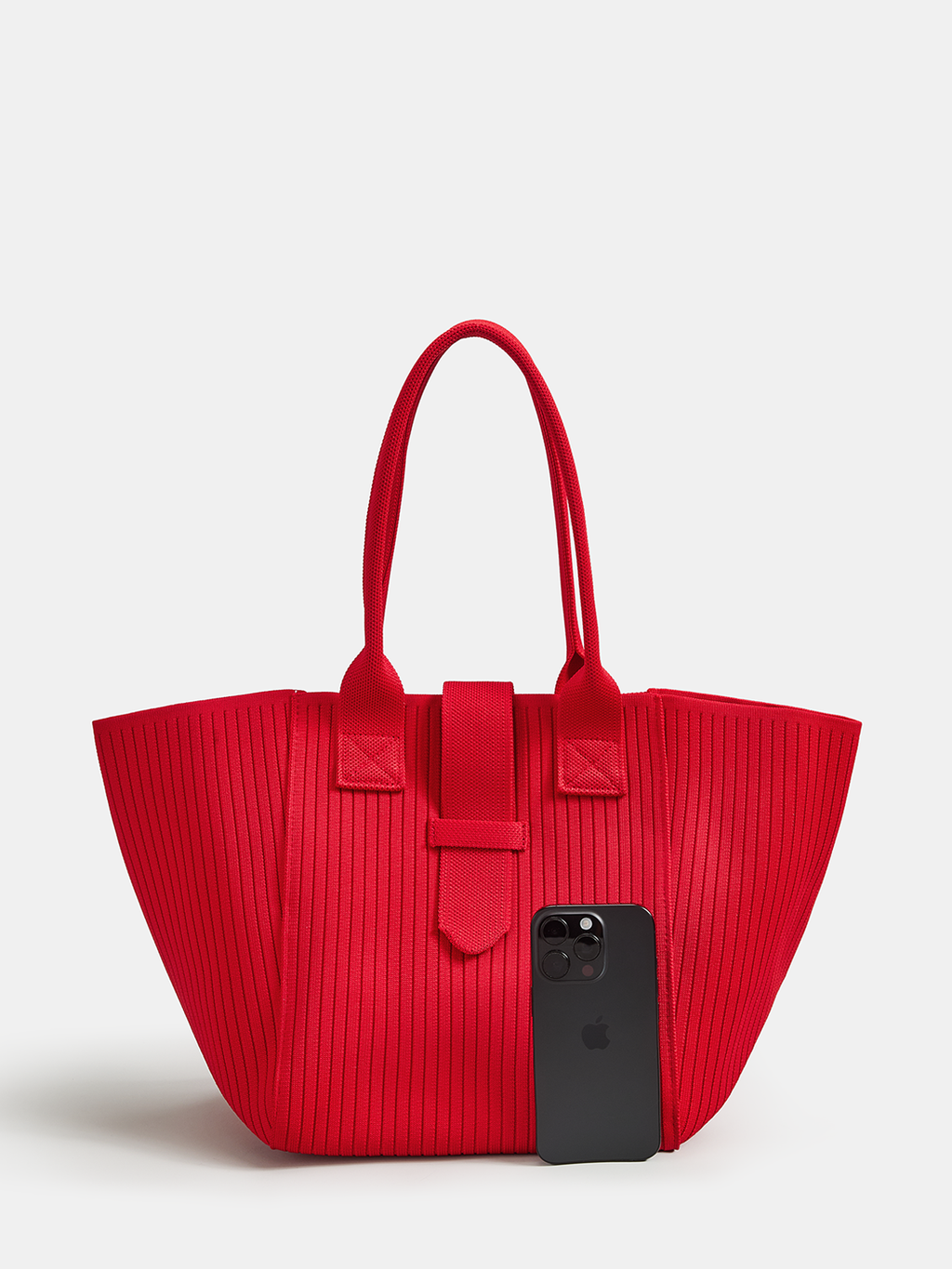 Red Ribbed Knit Casual Tote Bag