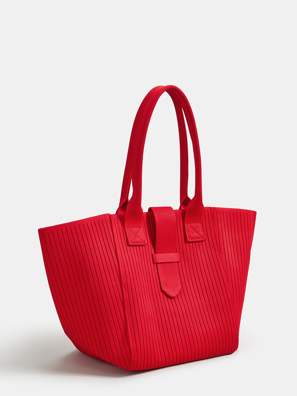 Red Ribbed Knit Casual Tote Bag