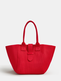 Red Ribbed Knit Casual Tote Bag