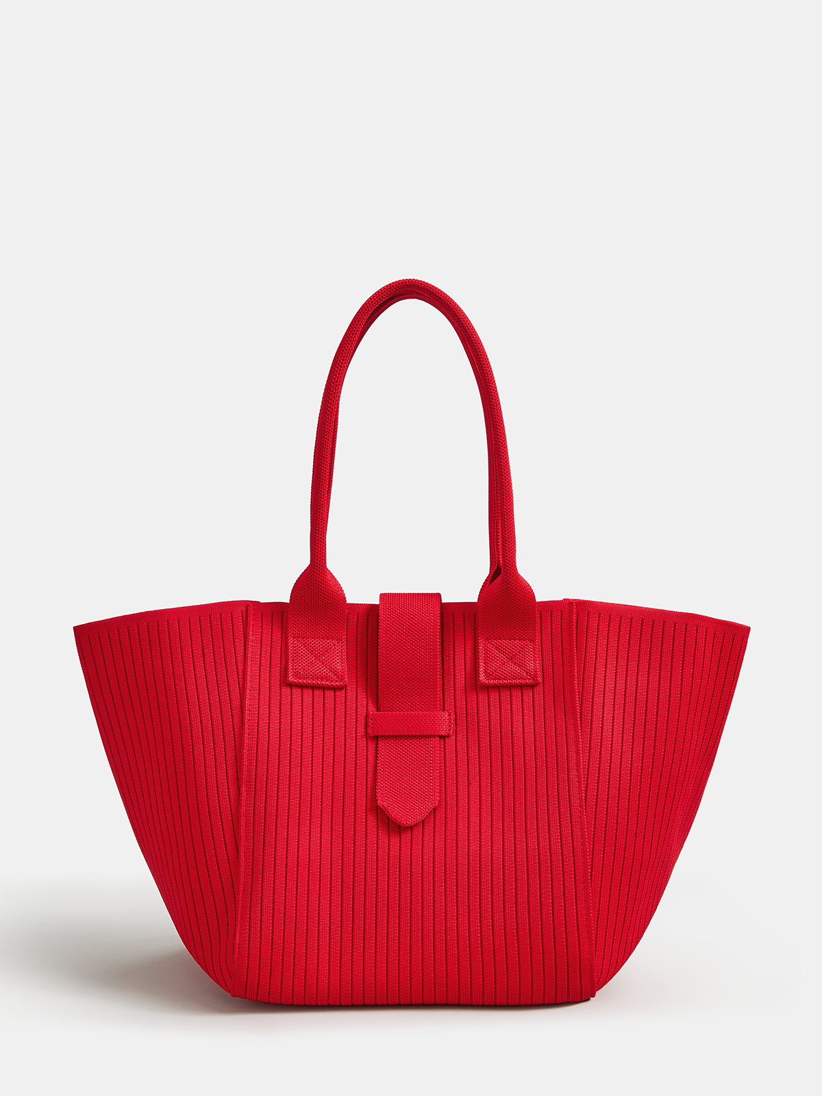 Red Ribbed Knit Casual Tote Bag
