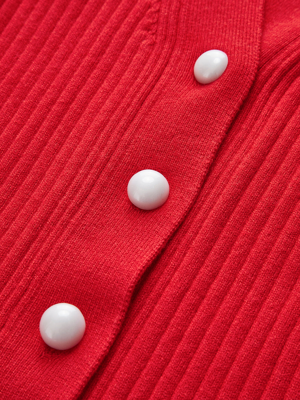 Red Ruffle Trim Button Front Knit Cardigan