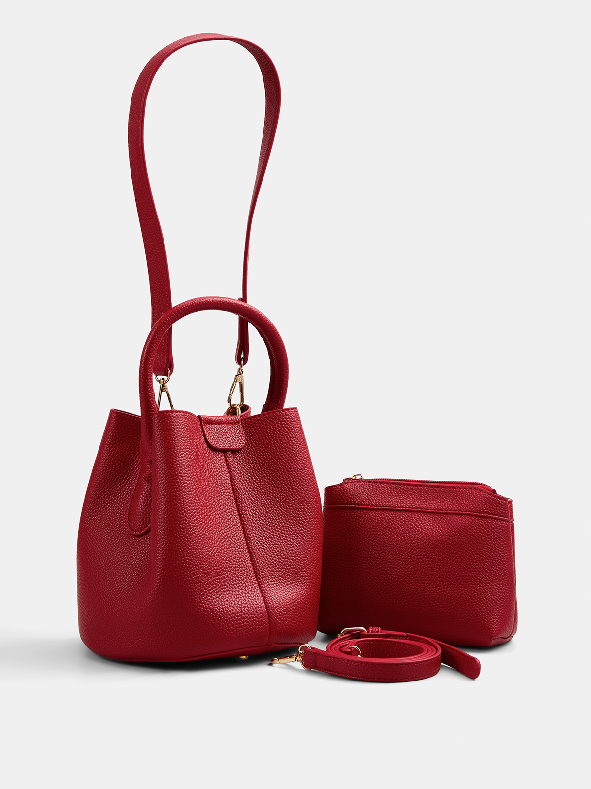 Red Vegan Leather Bucket Bag