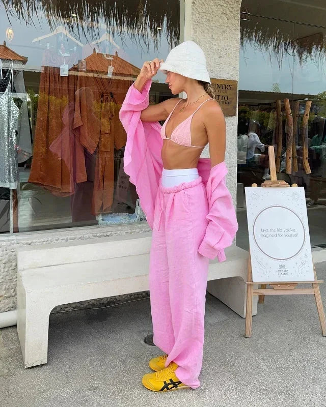 Relaxed Button Up Shirt and Wide Leg Pants Set