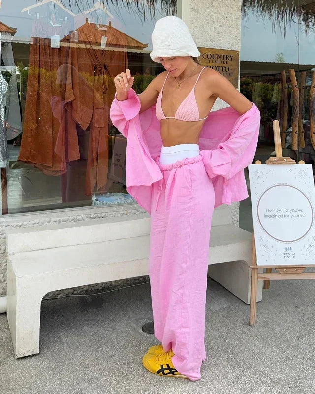 Relaxed Button Up Shirt and Wide Leg Pants Set