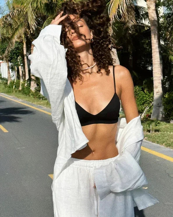 Relaxed Button Up Shirt and Wide Leg Pants Set