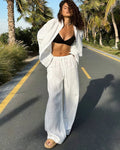 Relaxed Button Up Shirt and Wide Leg Pants Set