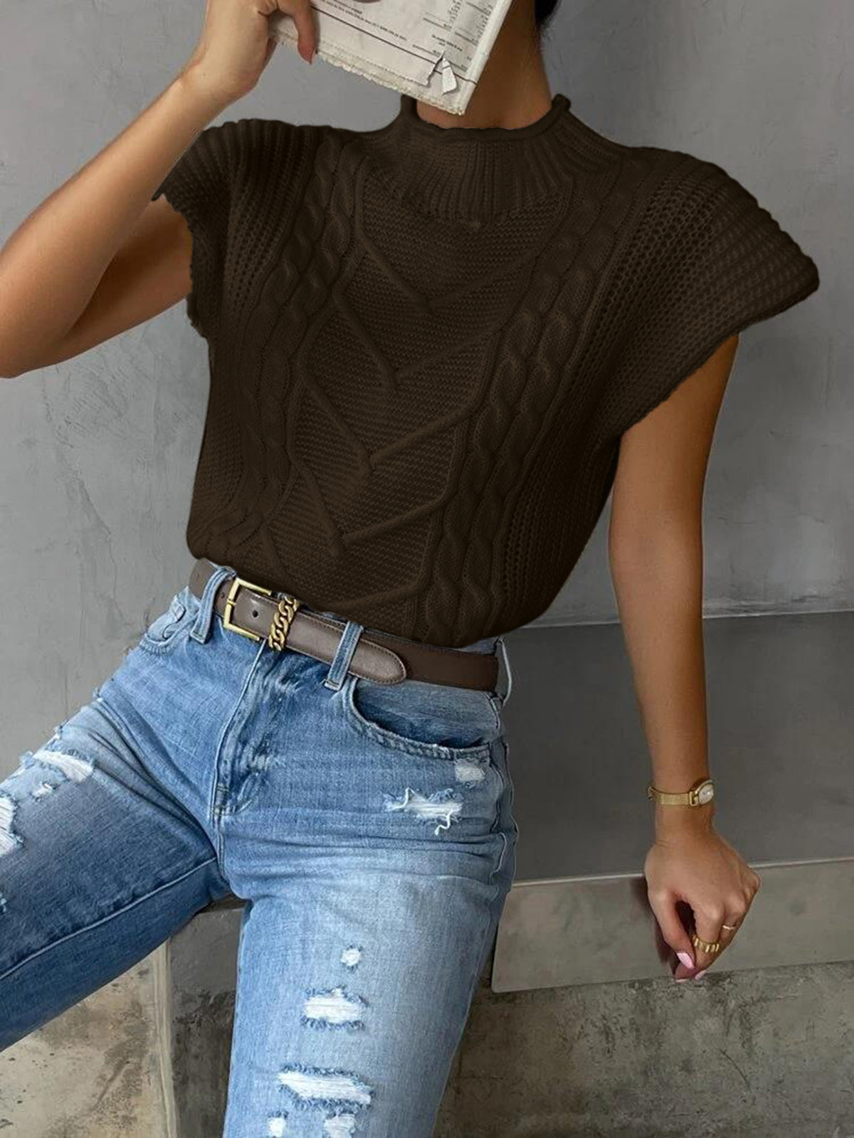 Relaxed Flutter Sleeve Knit Sweater Vest