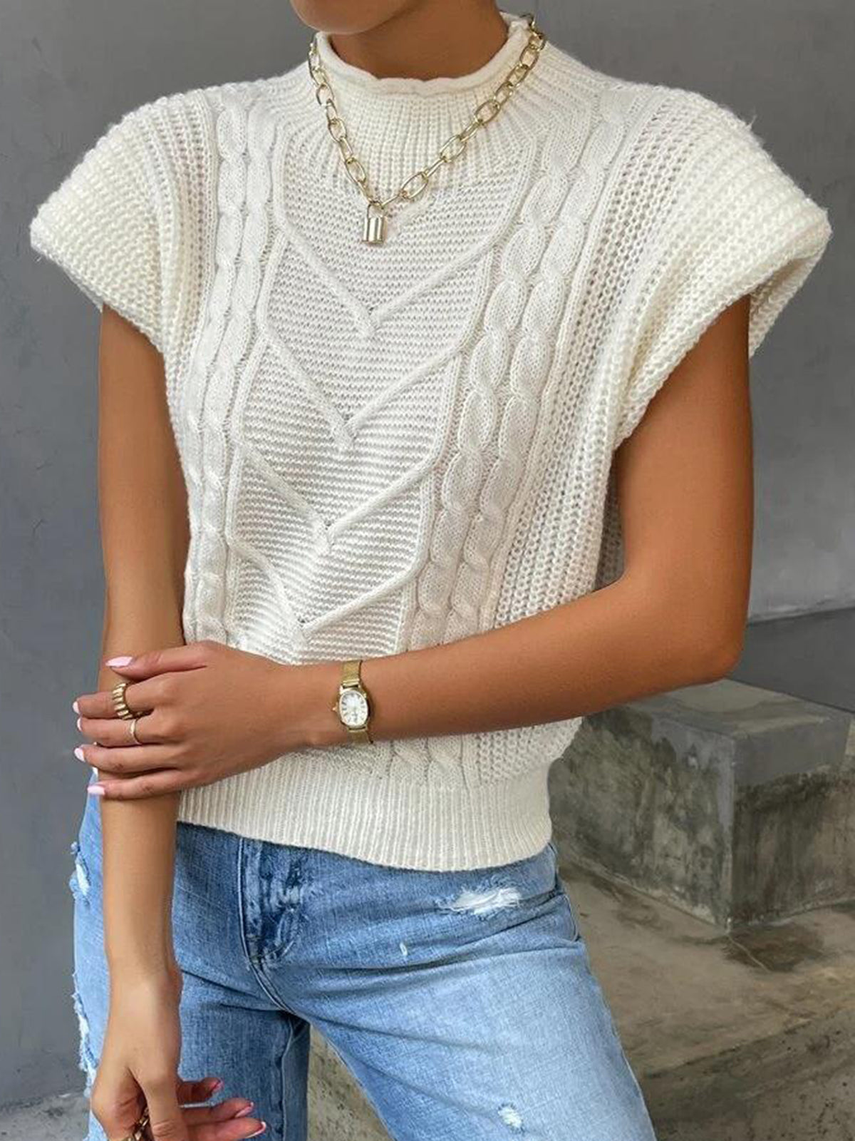 Relaxed Flutter Sleeve Knit Sweater Vest