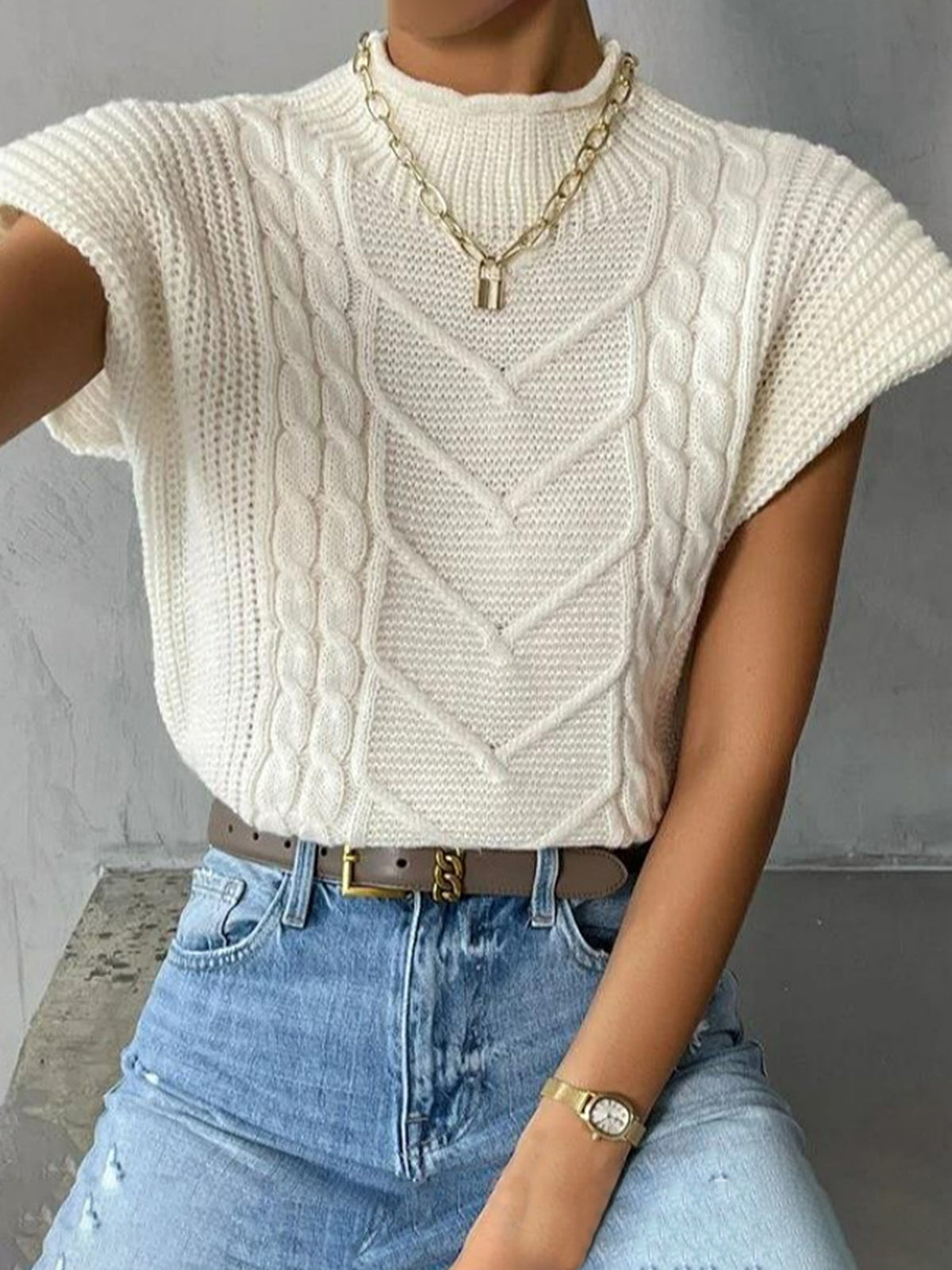 Relaxed Flutter Sleeve Knit Sweater Vest