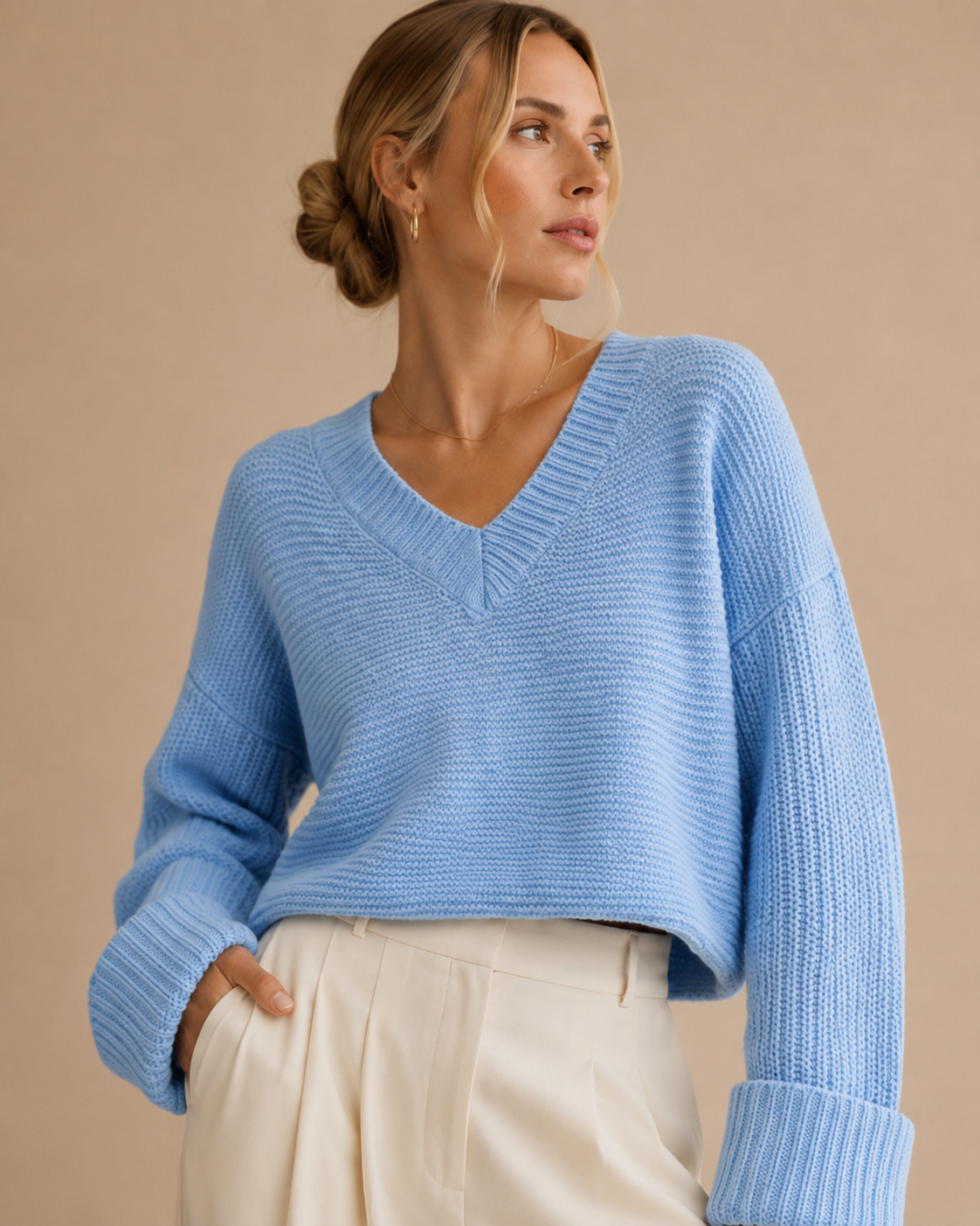 Relaxed V-Neck Knit Sweater